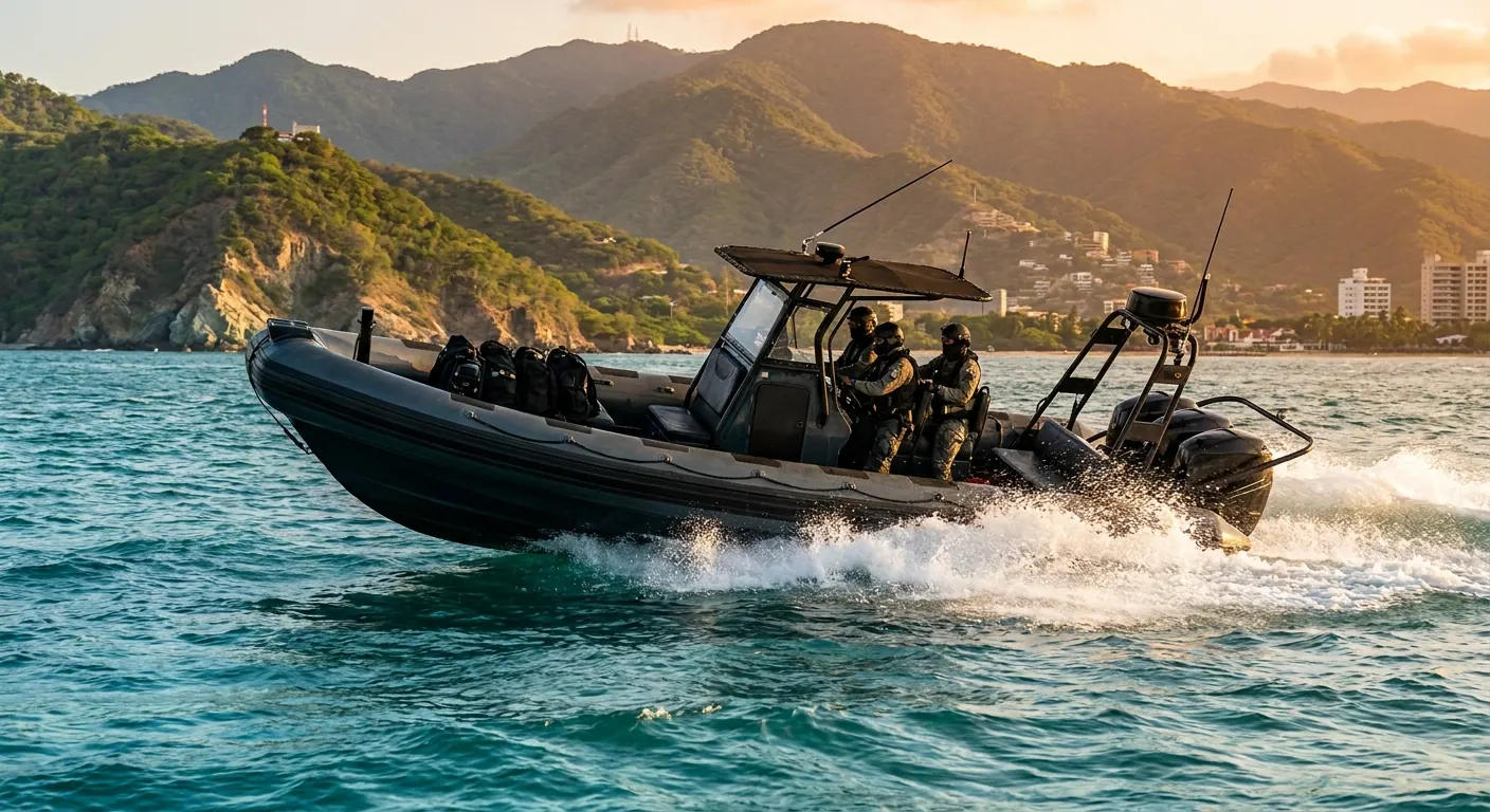 Mapaná RIB 808 navigating Colombian Caribbean waters — 808hp Mercury V12 high-performance RIB