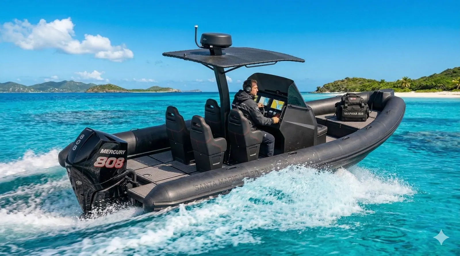 Mapaná 808 RIB on Caribbean open water